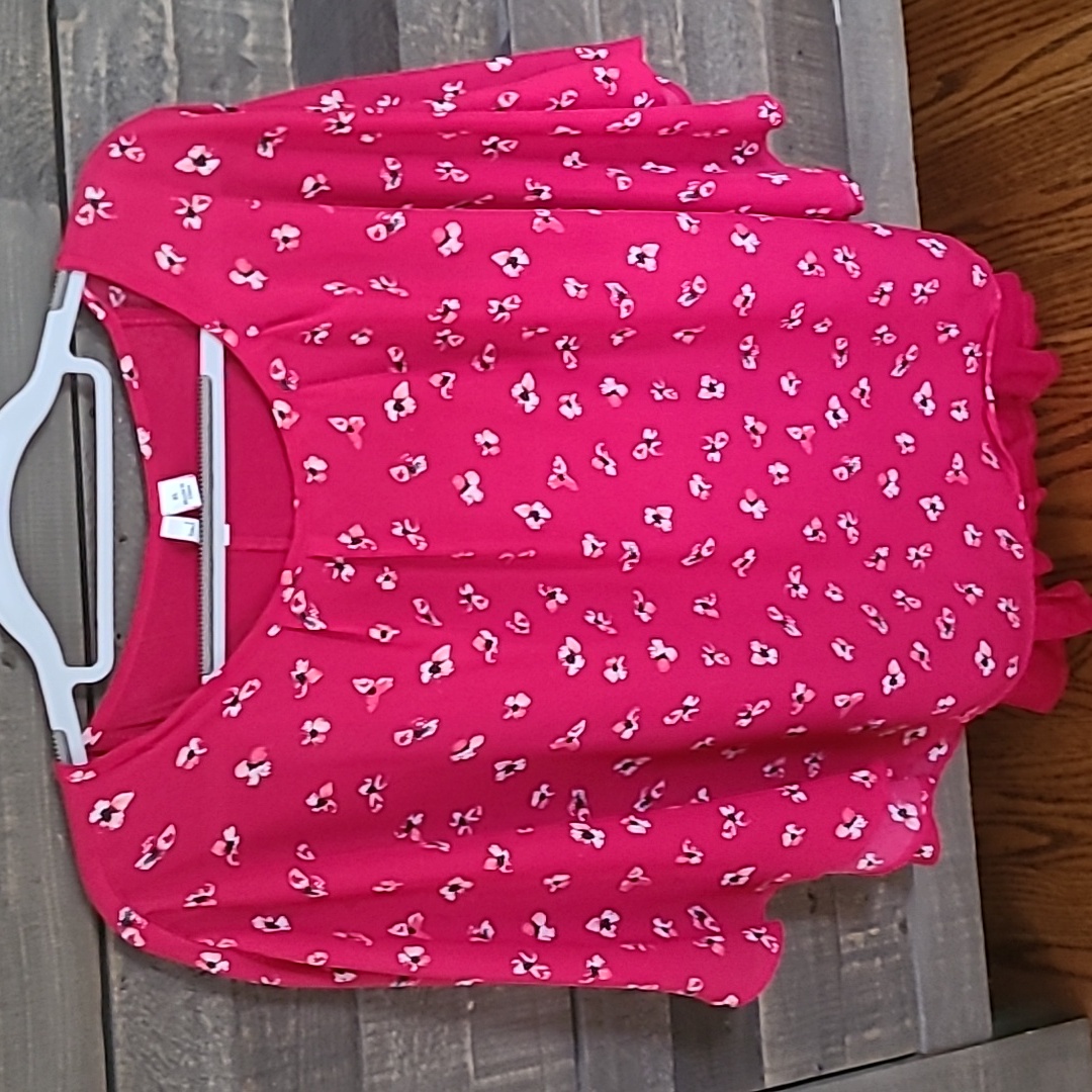 Elle Bright Pink/Reddish Tunic With Little White And Black Flowers